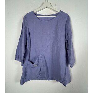 Cut Loose Womens Lavender Linen Tunic Top with Asymmetrical Pocket Small Casual